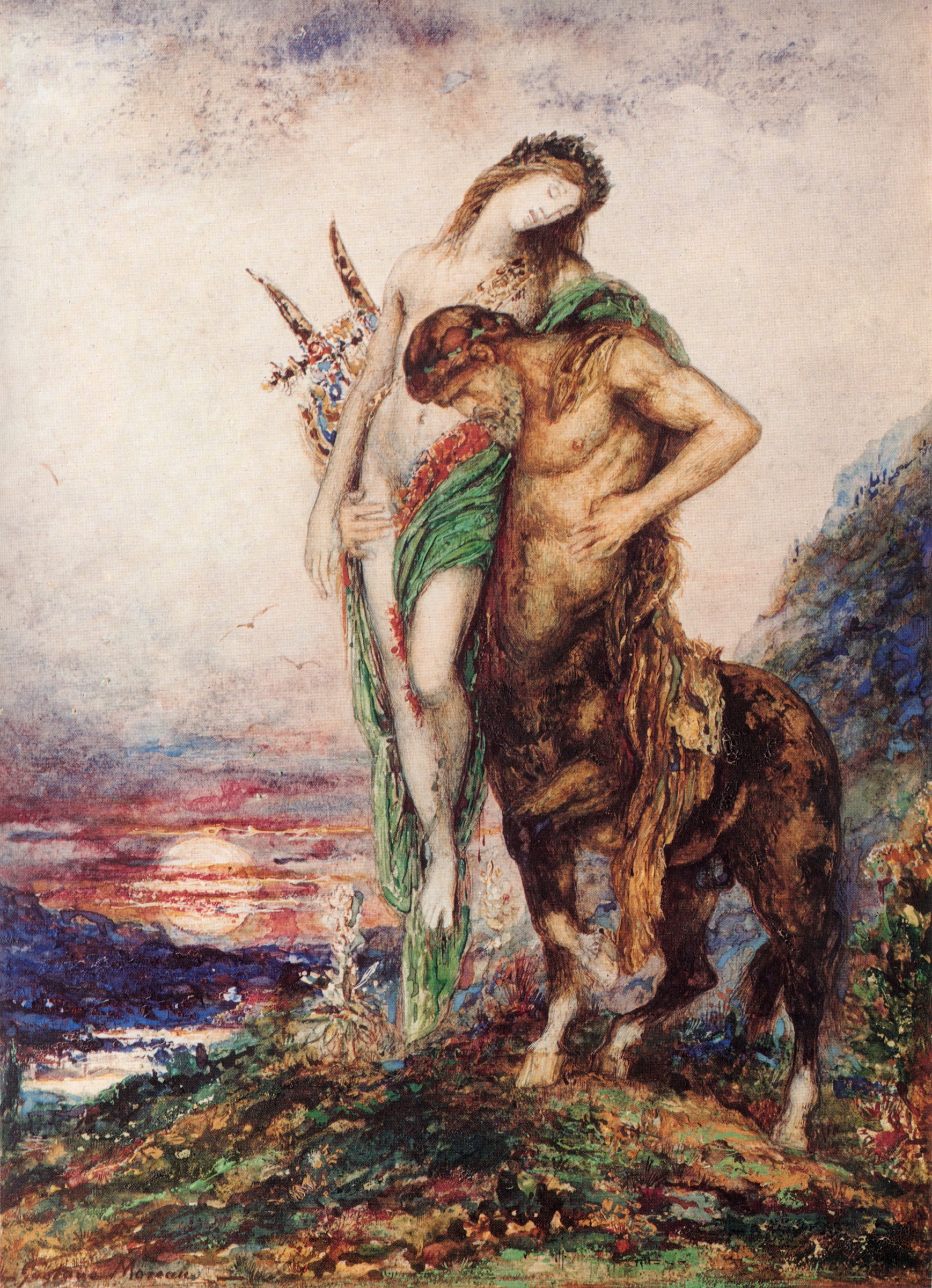 Poet mort purtat de un centaur - Gustave Moreau - tablou canvas