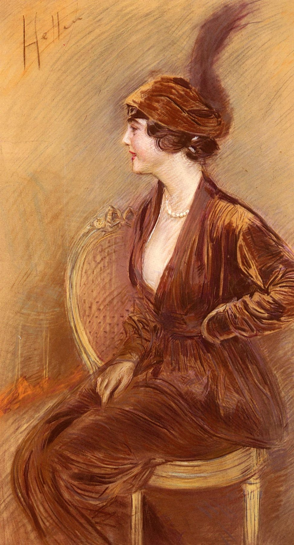 Cesar The Feathered Hat - Paul Cesar Helleu, reproducere canvas