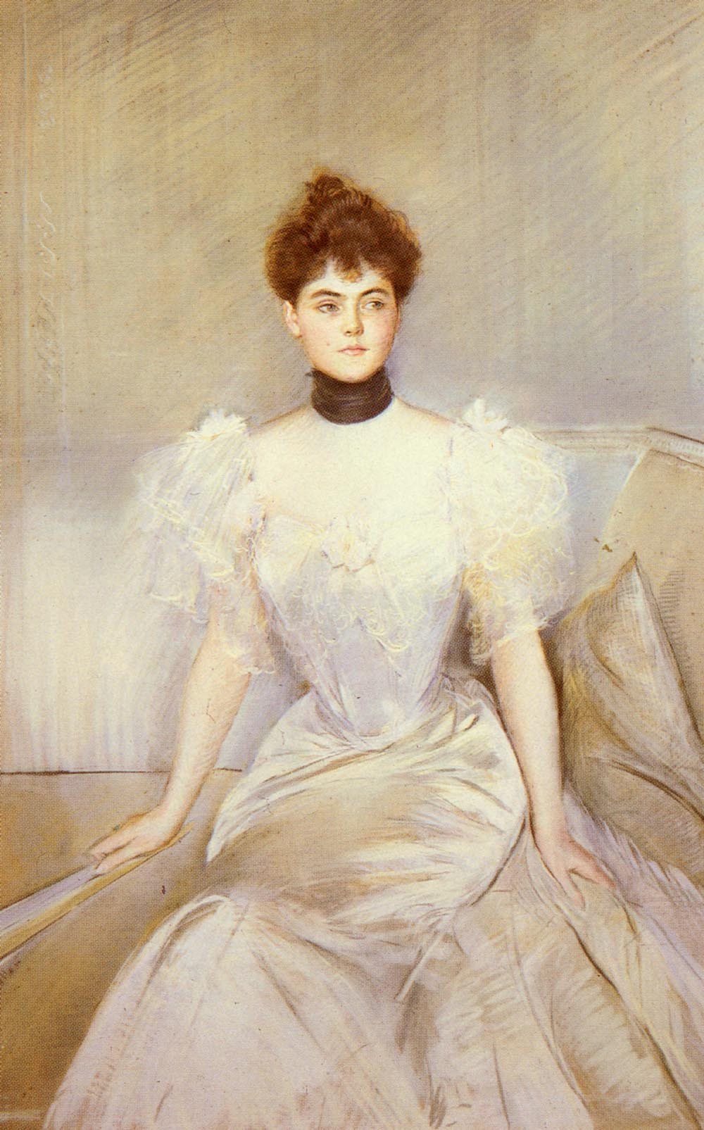 Cesar Portrait Of Lady With A Fan - Paul Cesar Helleu, reproducere canvas