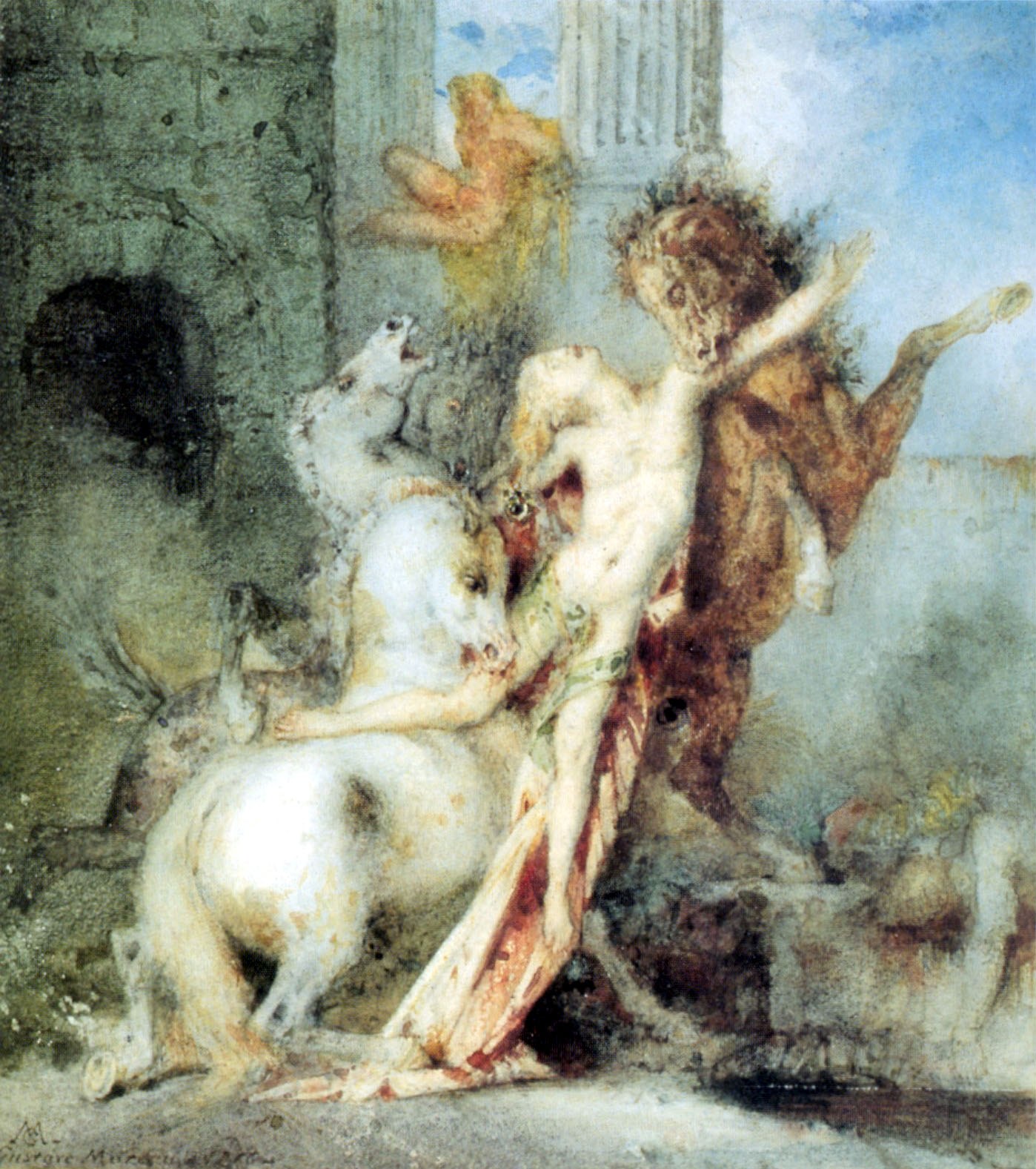 Diomedes Devoured By His Horses Watercolour - Gustave Moreau, reproducere canvas