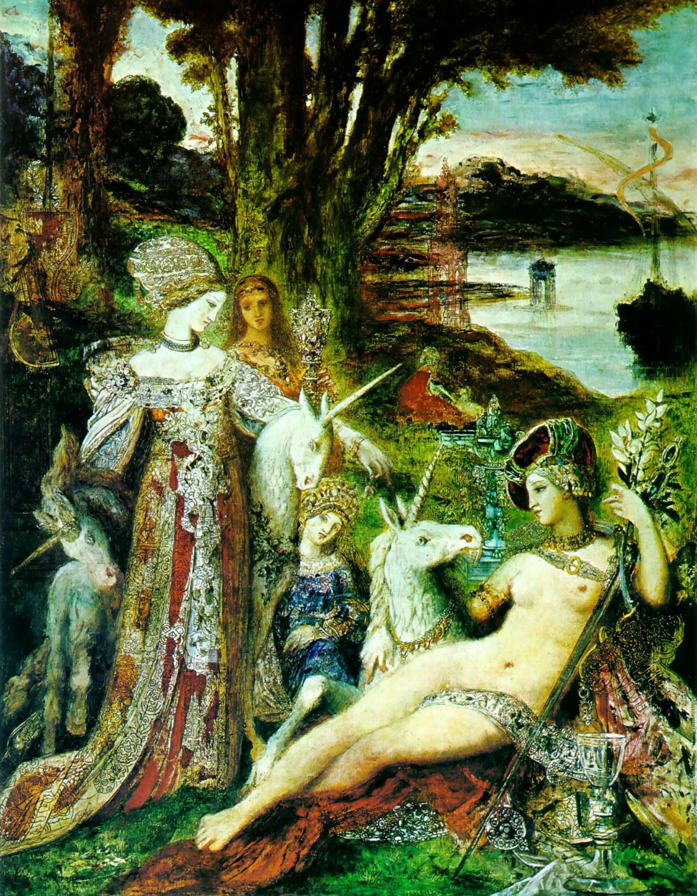 The Unicorns - Gustave Moreau, reproducere canvas