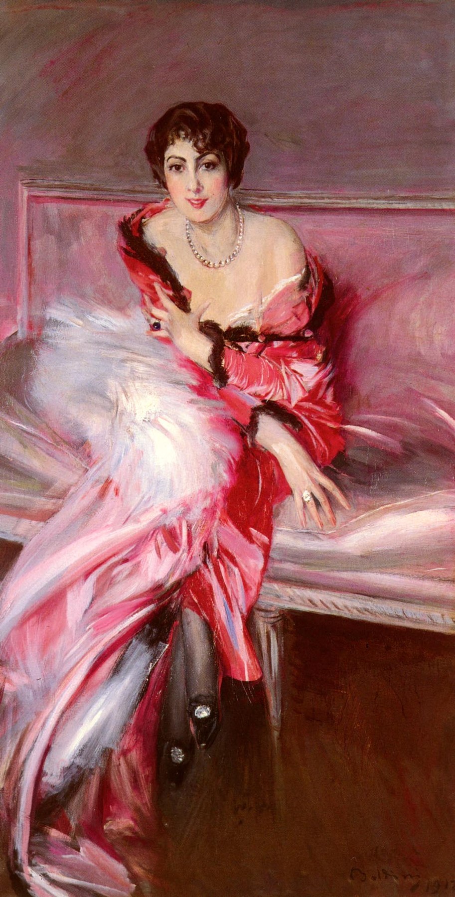 Portrait Of Madame Juillard In Red - Giovanni Boldini, reproducere canvas